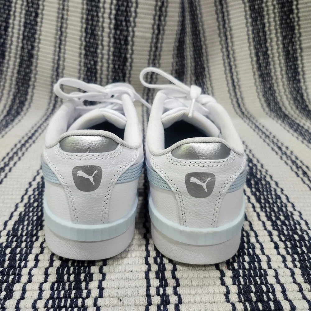 Puma Jada Womens White Light Blue Leather Platform Sneakers Low Top Shoes size 8